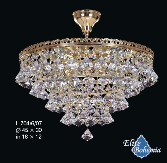 Gold crystal plafond with mirror and diamond-shaped crystals