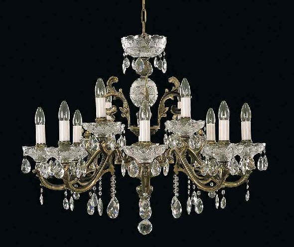 Retro metal chandelier - with bronze patina and Preciosa crystals