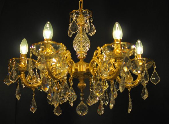 Brass lamp - golden brass chandelier decorated with Preciosa crystals